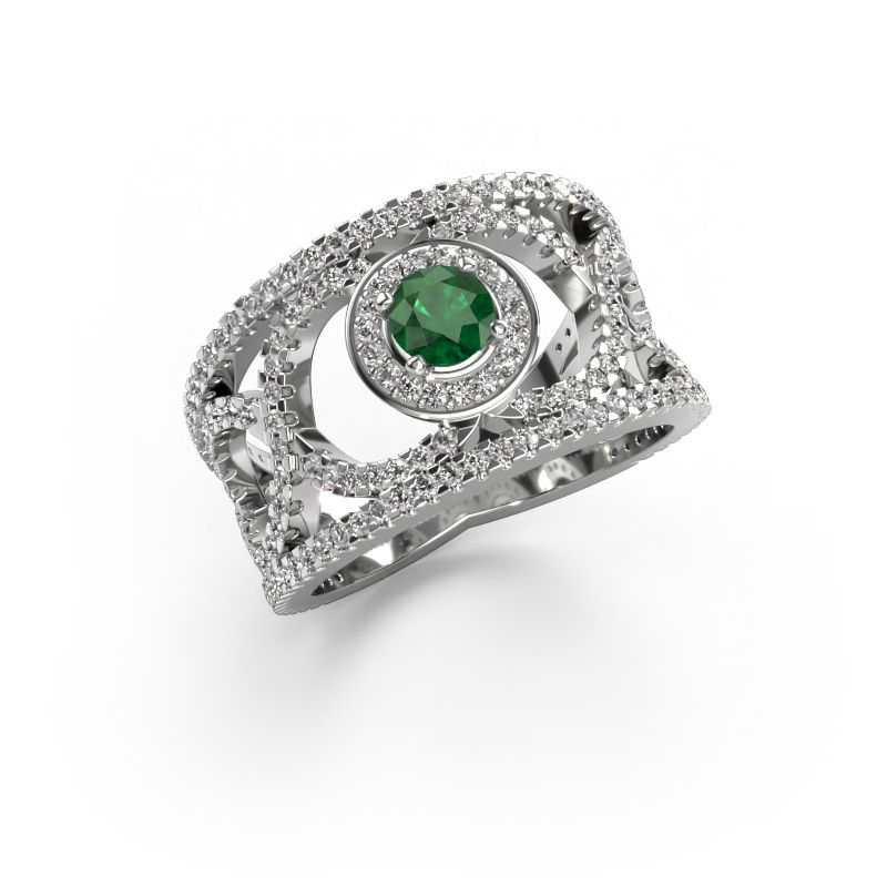 Ring Regina 585 witgoud smaragd 4.2 mm