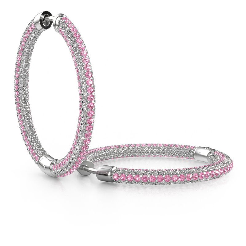 Créoles Hope 25mm 585 or blanc saphir rose 1 mm
