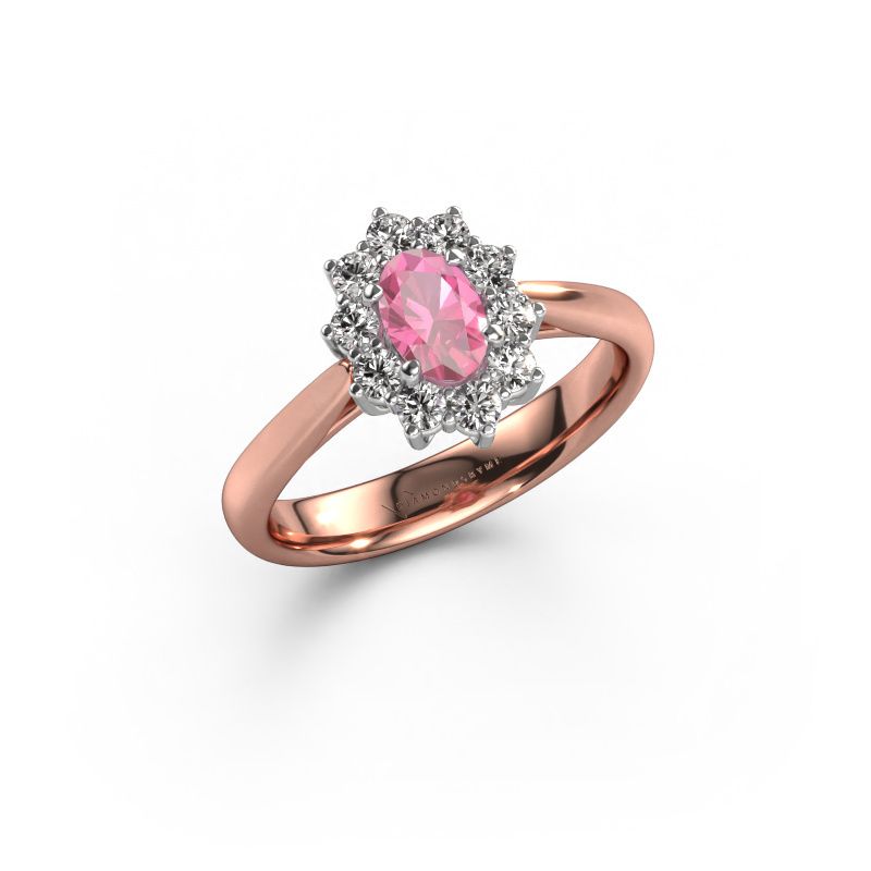 Verlovingsring Leesa 1 585 rosé goud roze saffier 6x4 mm