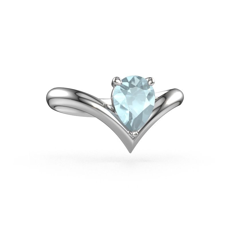 Verlovingsring Maddy PER 950 platina aquamarijn 8x6 mm
