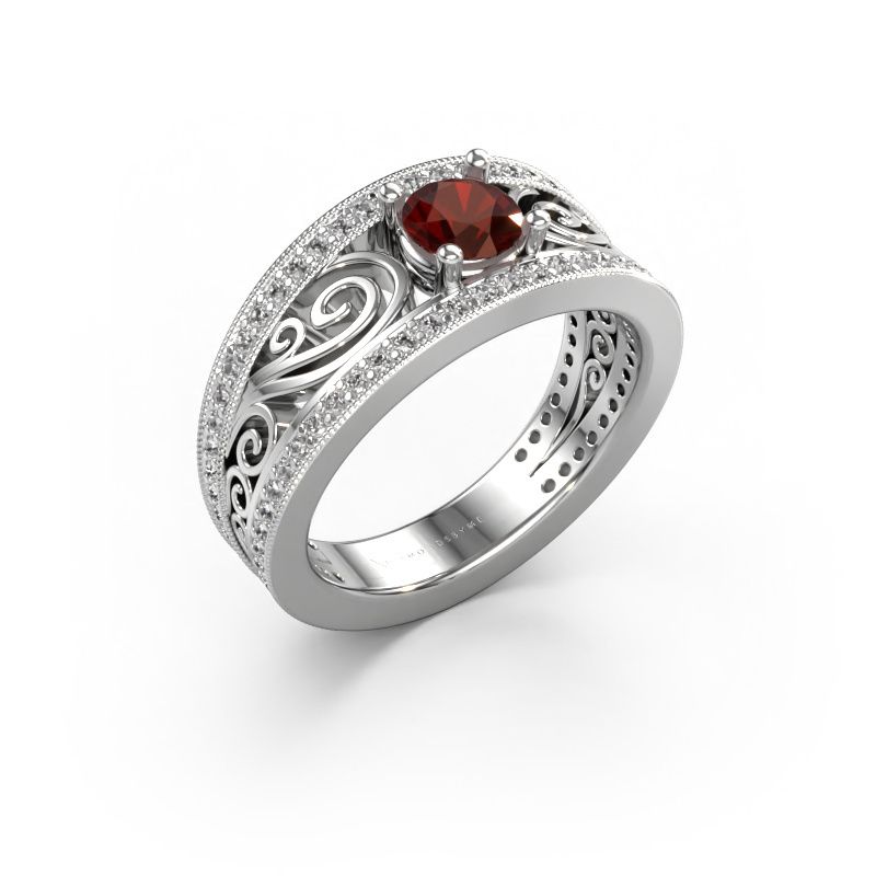 Verlovingsring Julliana 585 witgoud granaat 5 mm