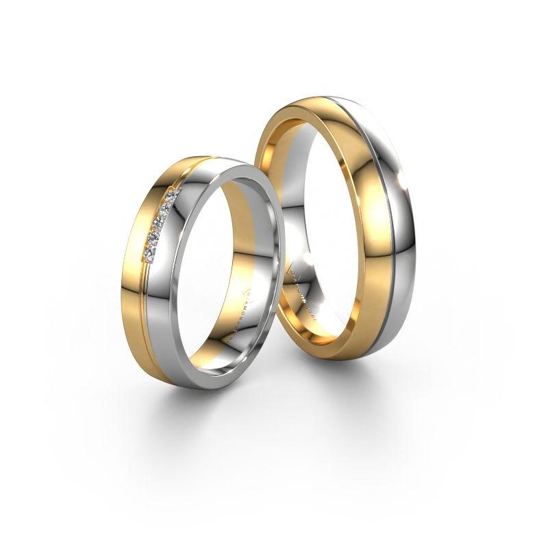 Trauringe set WH0132LM25BP ±5x2 mm 14 Karat Gold Diamant 0.01 crt