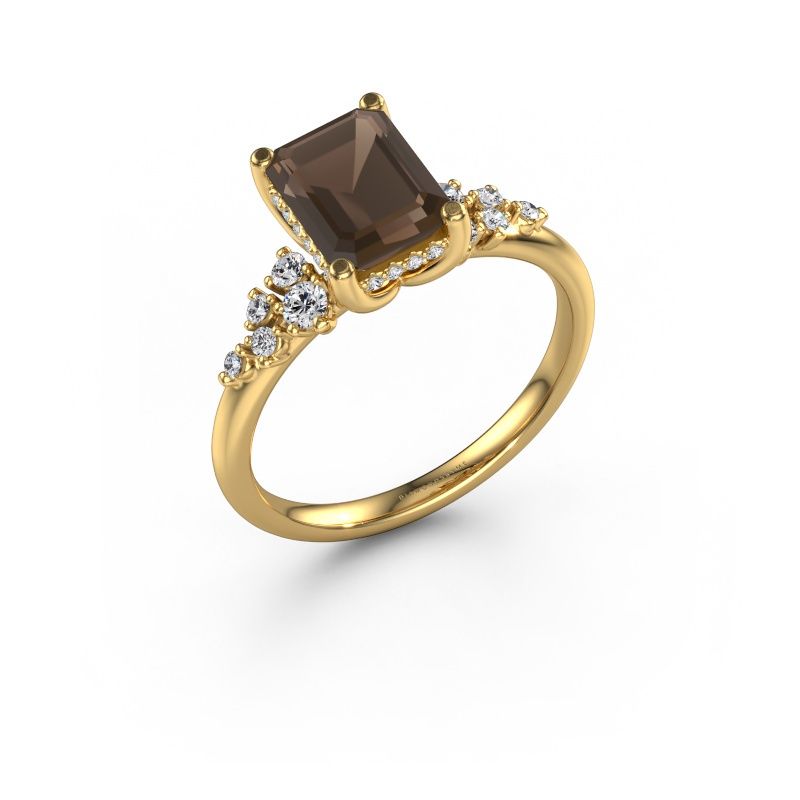 Bague de fiançailles Emma EME 585 or jaune quartz fumé 8x6 mm