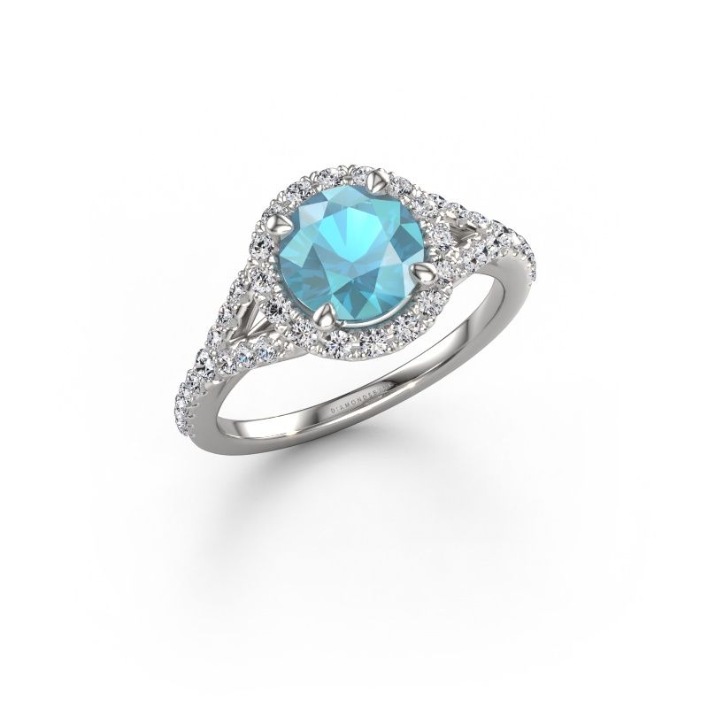 Bague de fiançailles Kimber RND 585 or blanc topaze bleue 7 mm