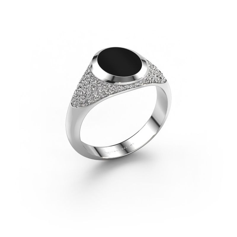 Pinky ring Giovani 585 white gold onyx 10x8 mm