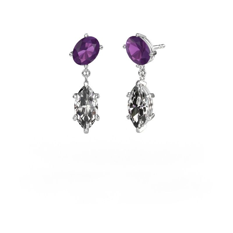 Drop earrings Toi et Moi OVL-MRQ 585 white gold amethyst 8x6 mm