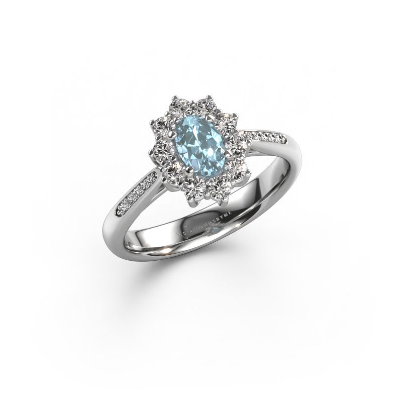 Engagement ring Leesa 2 585 white gold blue lab grown diamond 6x4 mm