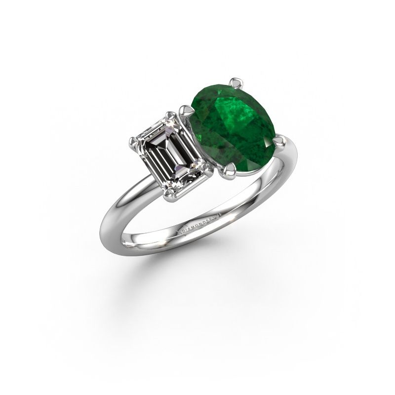 Engagement ring Toi et Moi OVL-EME 950 platinum emerald 9x7 mm