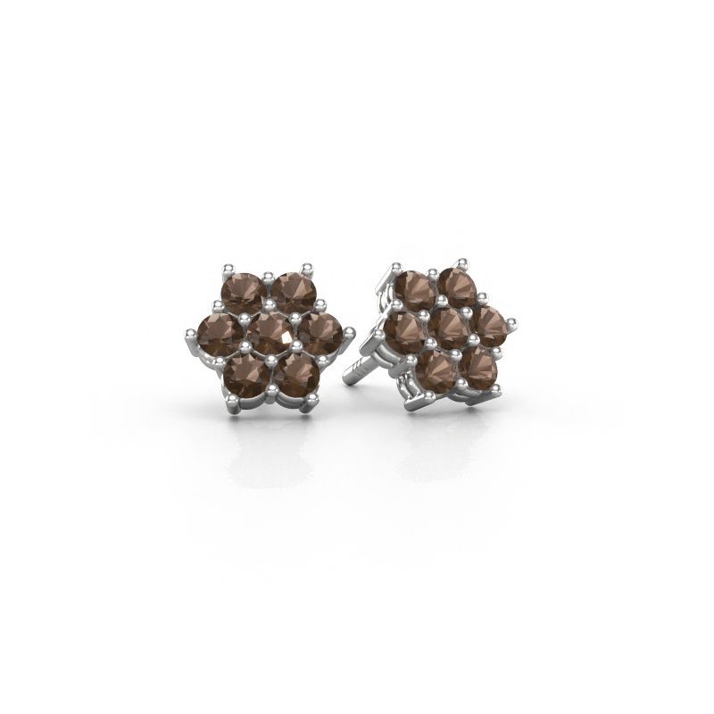 Stud earrings Bonita 585 white gold smokey quartz 2.4 mm