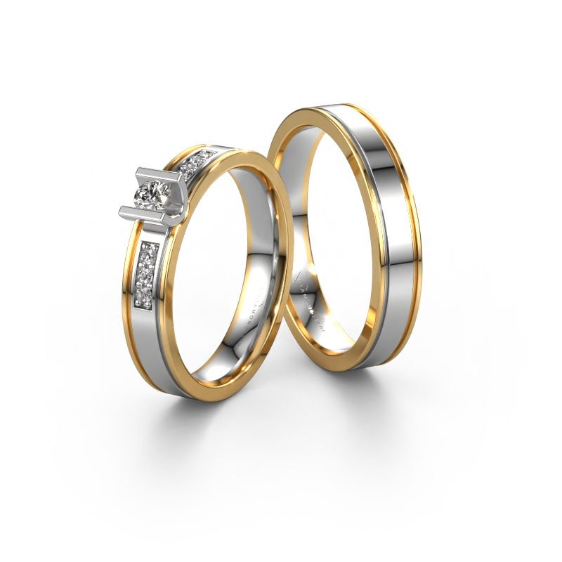 Wedding rings set WH2108LM14A ±0.16x0.07 in 14 Carat white gold diamond 0.10 crt
