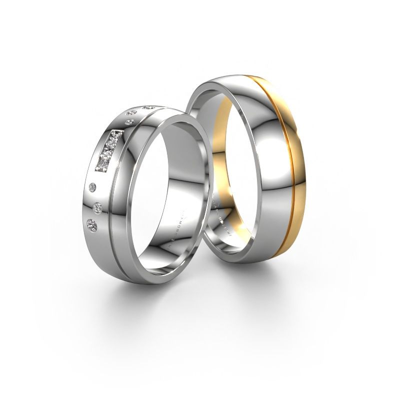 Wedding rings set WH0310LM26AP ±6x1.7 mm 14 Carat white gold diamond 0.015 crt