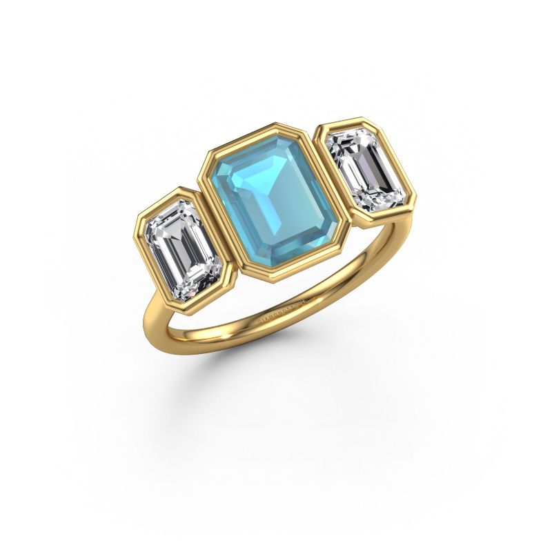 Bague de fiançailles Lavon 3 EME 585 or jaune topaze bleue 8x6 mm