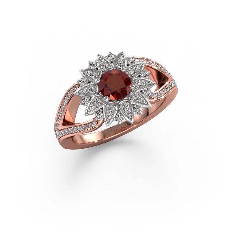 Bague Chasidy 2 585 or rose grenat 5 mm