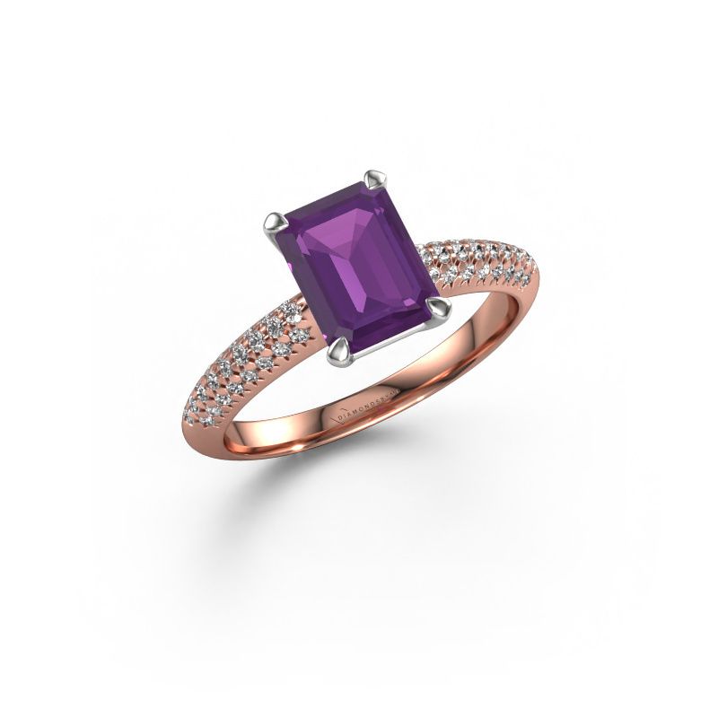 Verlovingsring Morane EME 585 rosé goud amethist 8x6 mm