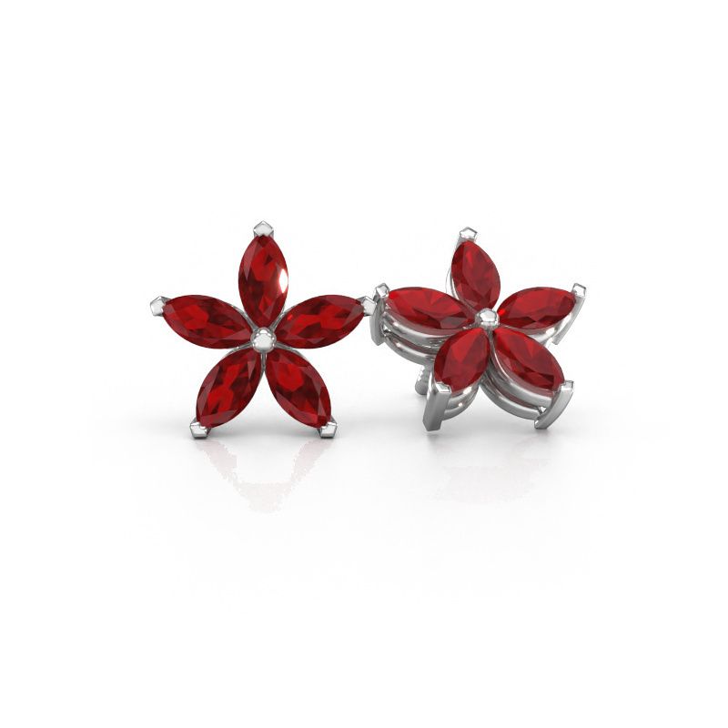Clous d'oreilles Sylvana 585 or blanc rubis 5x2.5 mm