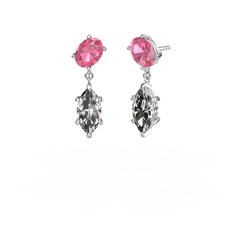 Drop earrings Toi et Moi OVL-MRQ 585 white gold pink sapphire 8x6 mm