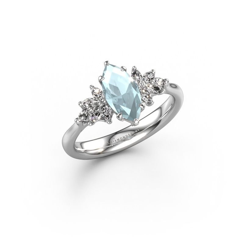 Bague de fiançailles Fiona MRQ 950 platine aigue-marine 10x5 mm