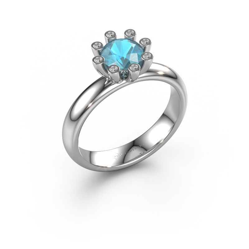 Bague Carola 3 585 or blanc topaze bleue 6 mm