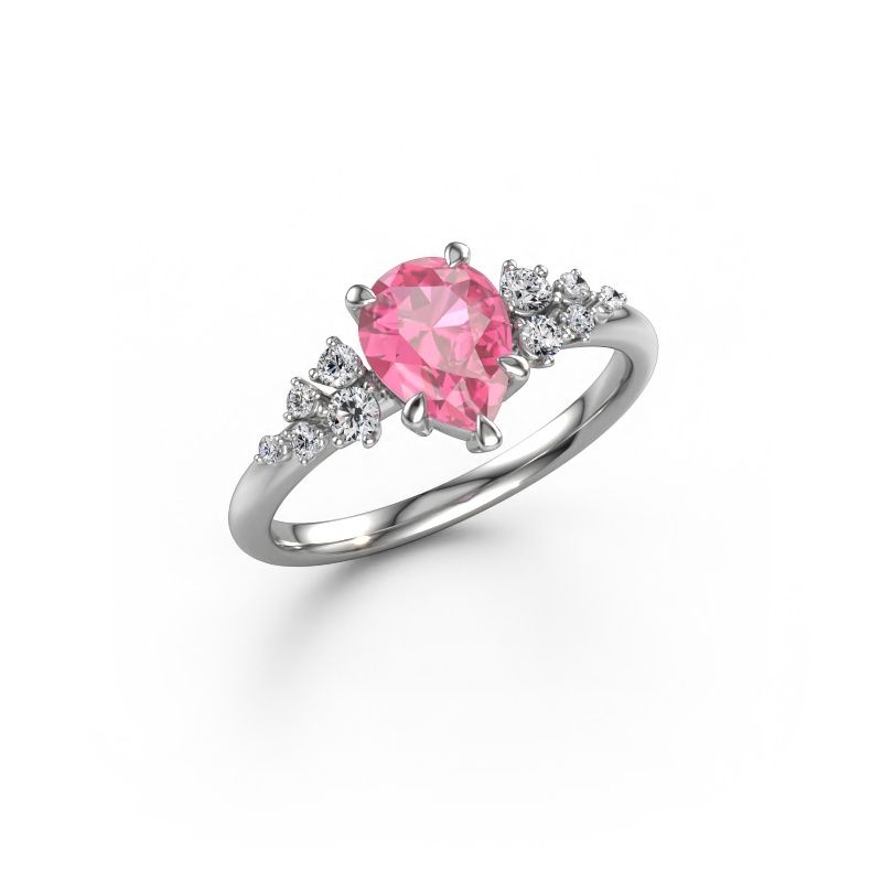 Bague de fiançailles Royce PER 585 or blanc saphir rose 8x6 mm