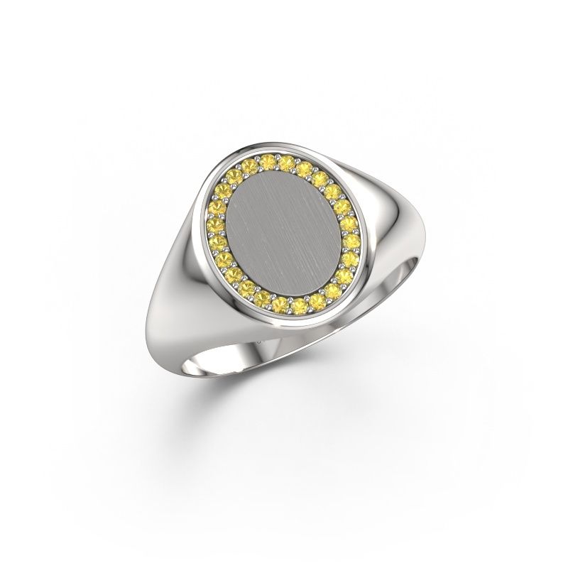 Chevalière Rosy Oval 2 950 platine saphir jaune 1.2 mm