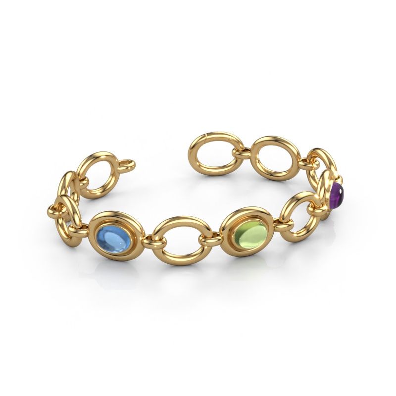 Schakelarmband Maxima 3 585 goud blauw topaas 9x7 mm