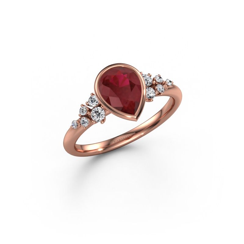 Verlovingsring Aliyah PER 585 rosé goud robijn 8x6 mm
