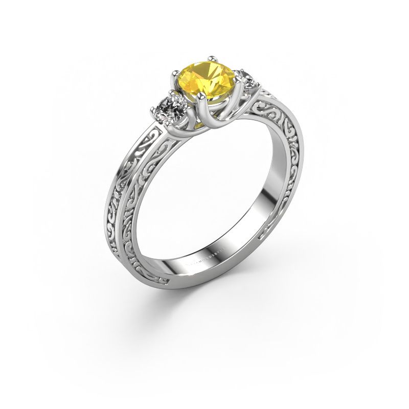 Bague de fiançailles Betty 1 585 or blanc saphir jaune 5 mm