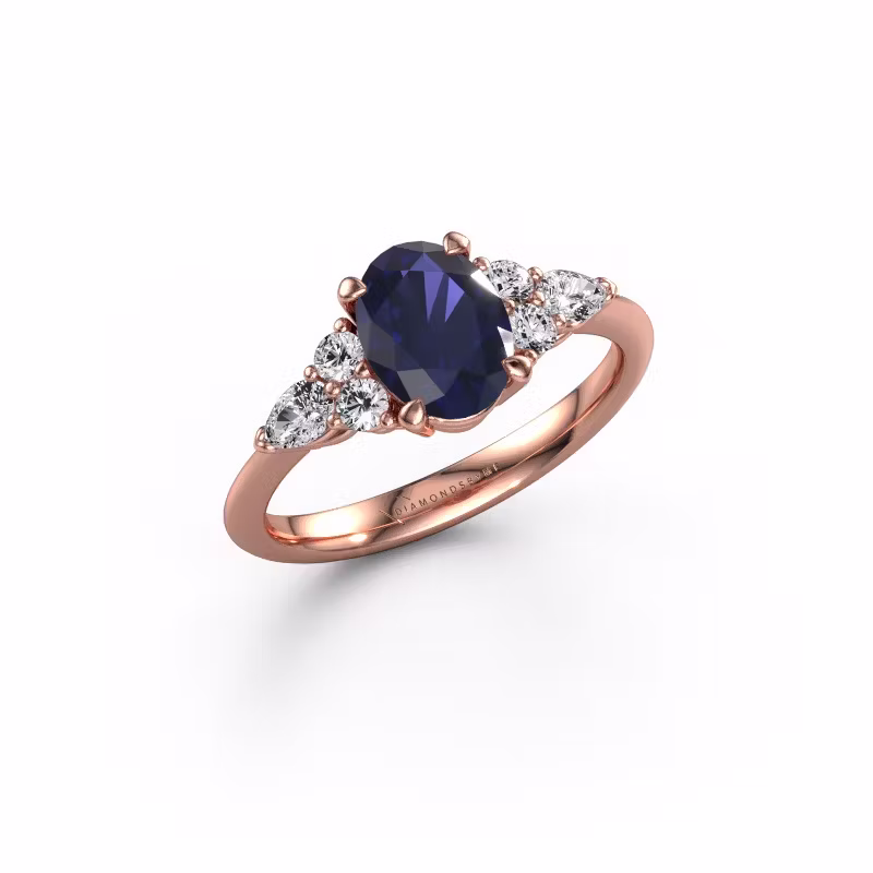 Verlovingsring Melani OVL 585 rosé goud saffier 8x6 mm