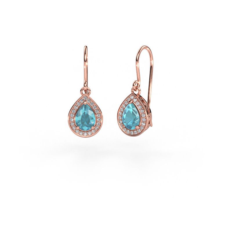Pendants d'oreilles Beverlee 1 585 or rose topaze bleue 7x5 mm