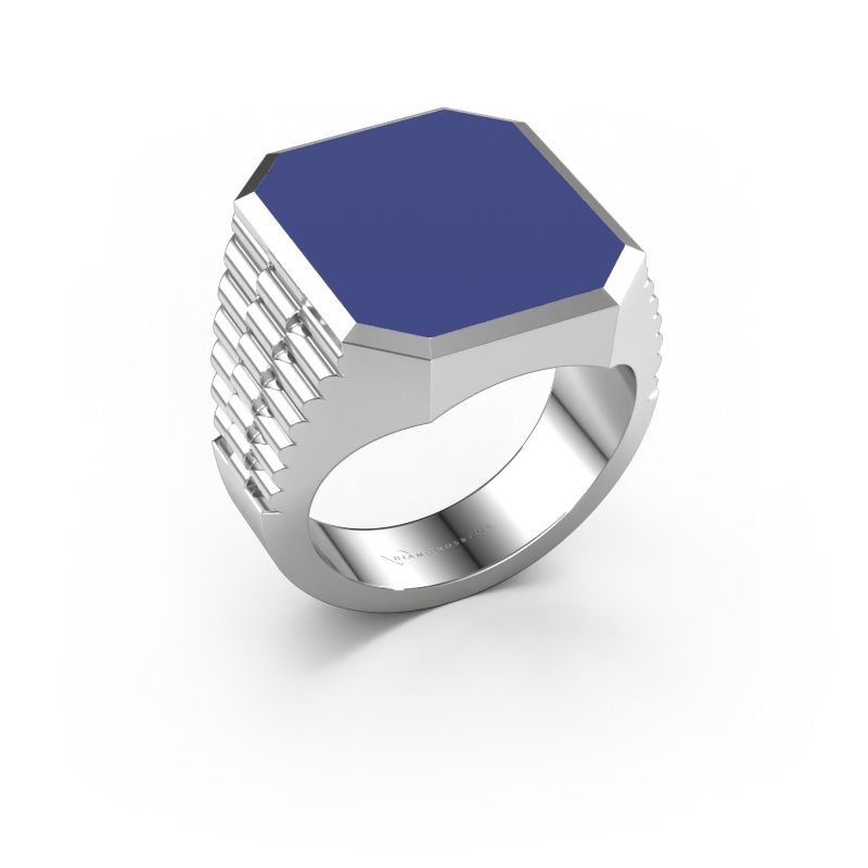 Signet ring Brent 5 950 platinum blue enamel 18x15 mm