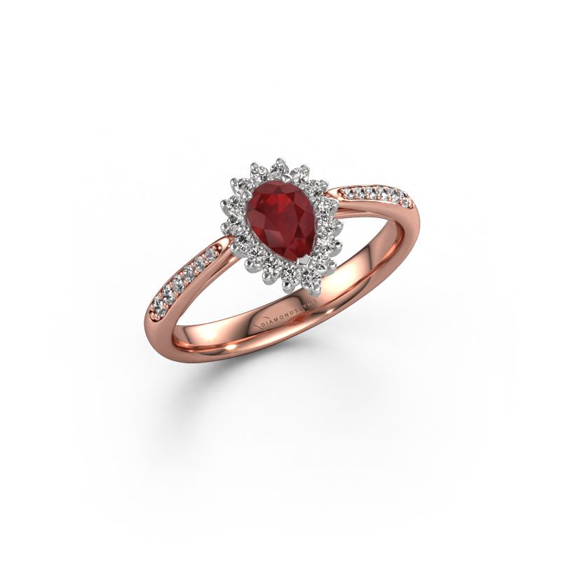 Verlovingsring Tilly per 2 585 rosé goud robijn 6x4 mm