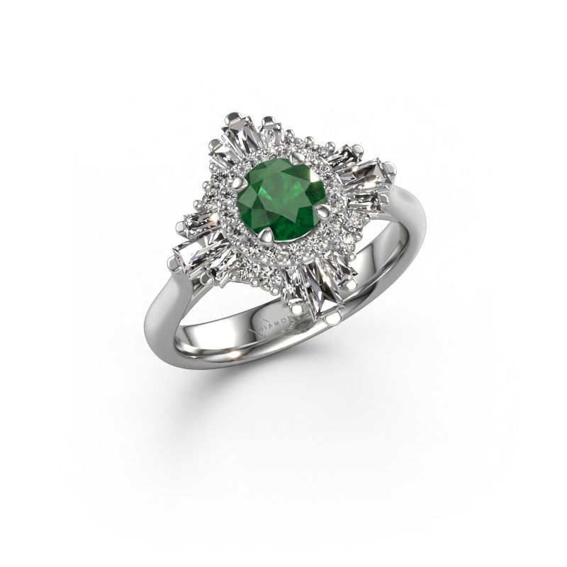 Verlovingsring Thalia 585 witgoud smaragd 5.4 mm