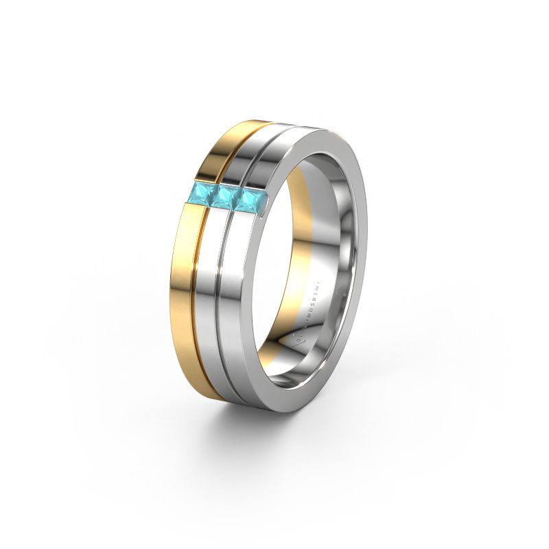 Trouwring WH0428L16BP 585 witgoud blauw topaas ±6x2 mm