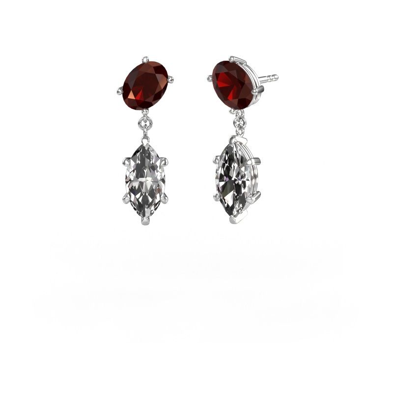 Pendants d'oreilles Toi et Moi OVL-MRQ 585 or blanc grenat 8x6 mm