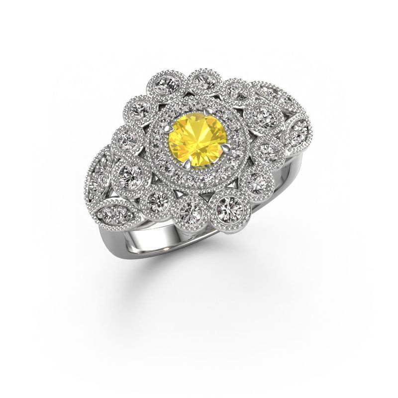 Ring Elia 585 white gold yellow sapphire 5 mm