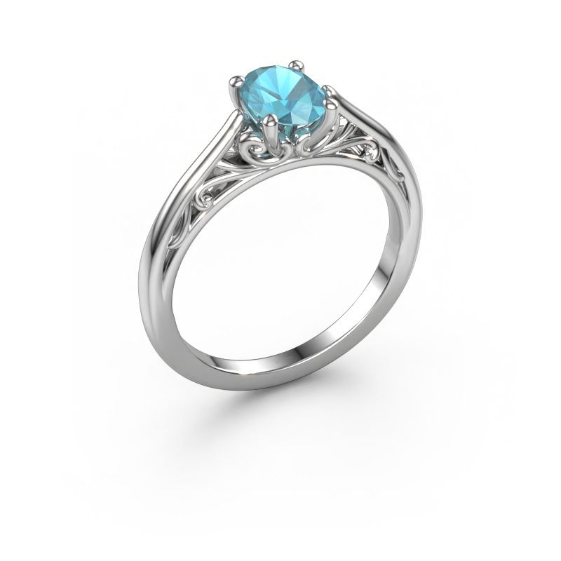 Verlobungsring Shannon ovl 950 Platin Blau Topas 7x5 mm