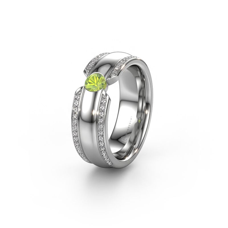Wedding ring WHR0575L 950 platinum peridot ±0.28x0.08 in