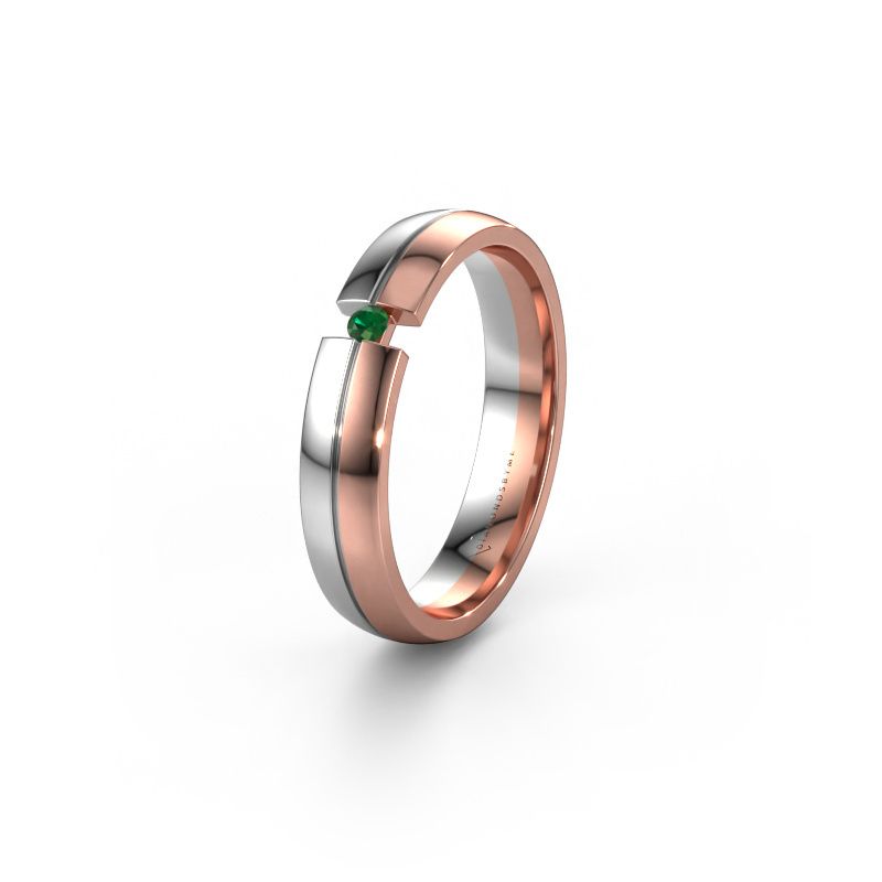 Trouwring WH0254L24X 585 rosé goud smaragd ±4 x 1,5 mm