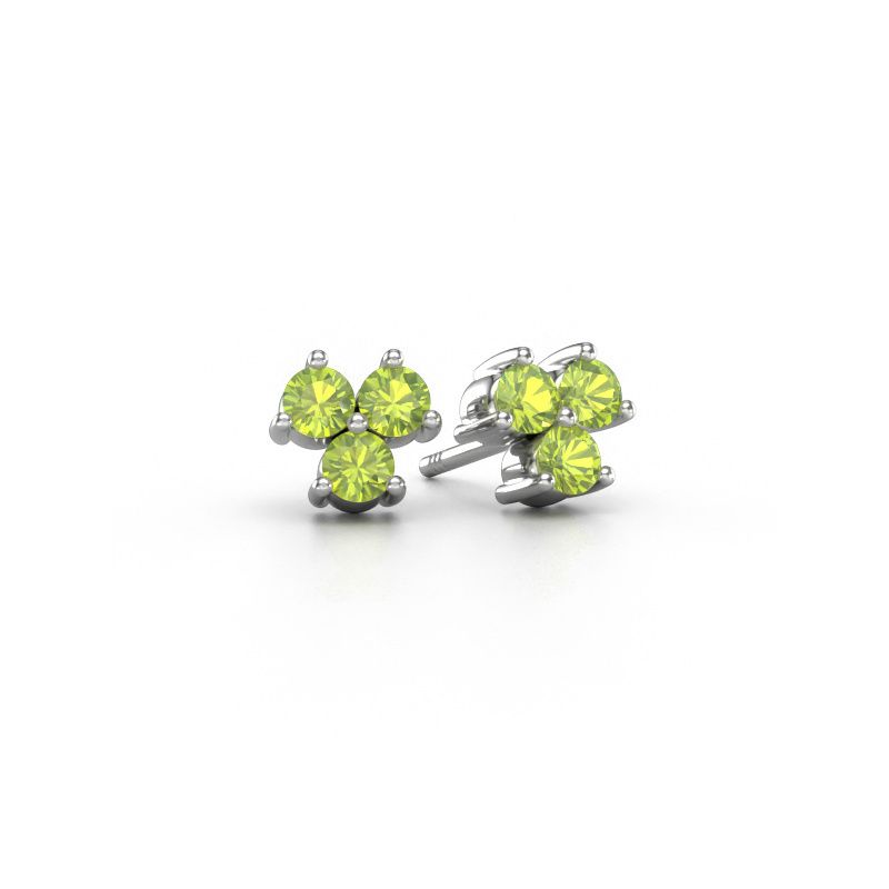 Clous d'oreilles Shirlee 585 or blanc péridot 3 mm
