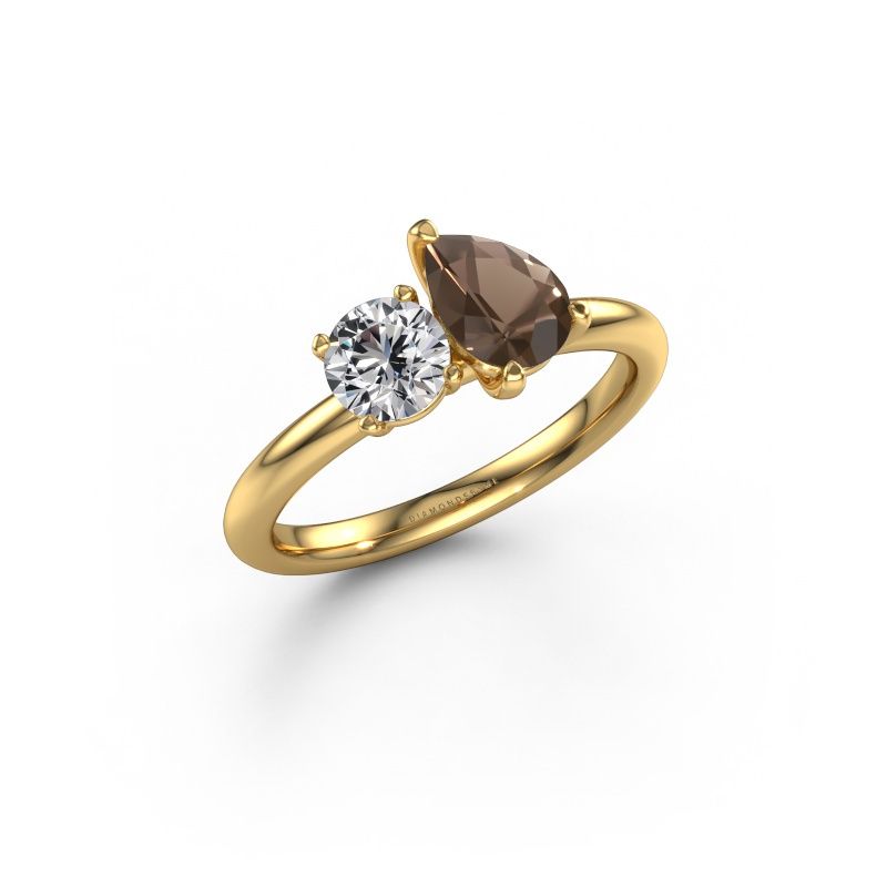 Engagement ring Toi et Moi PER-RND 585 gold smokey quartz 7x5 mm