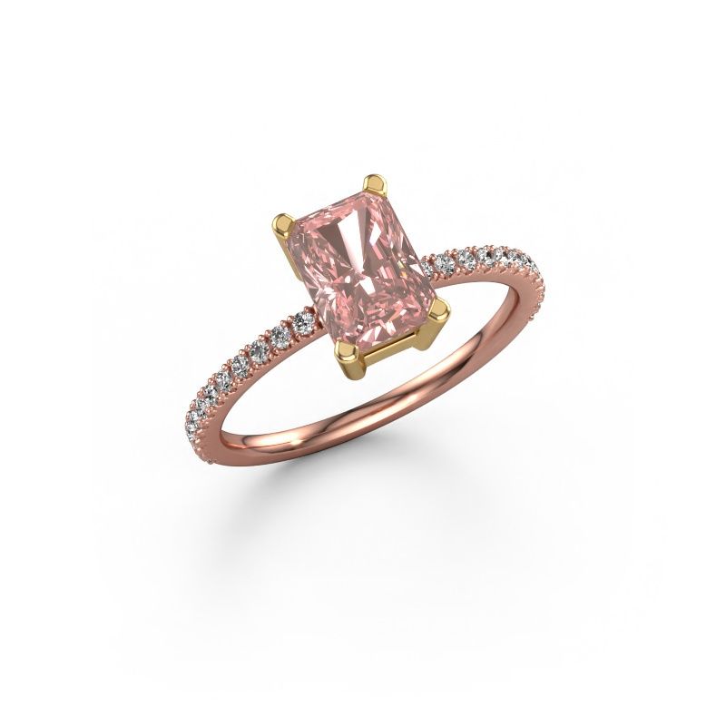 Bague de fiançailles Denita 2 RAD 585 or rose diamant synthétique roze 7.5x5.5 mm