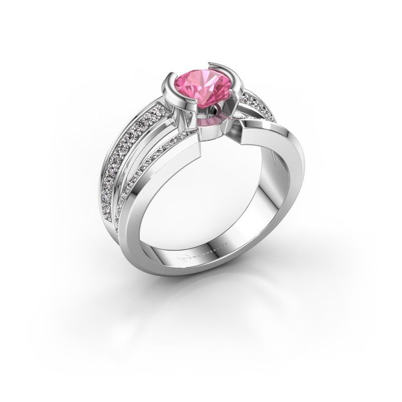 Image of Men's ring rowan<br/>585 white gold<br/>Pink sapphire 6.5 mm