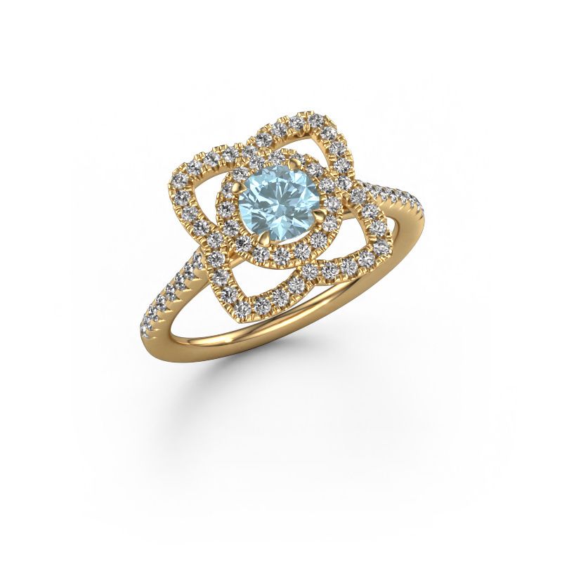 Engagement ring Cleopatra 585 gold blue lab grown diamond 5 mm