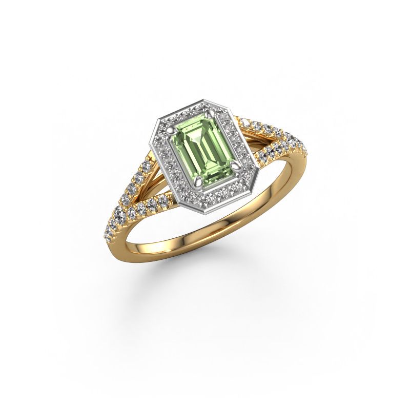 Engagement ring Pamela EME 585 gold green lab grown diamond 6x4 mm