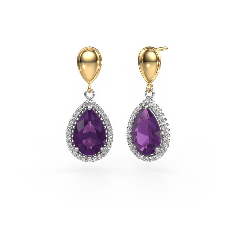Drop earrings Tilly per 1 585 white gold amethyst 12x8 mm