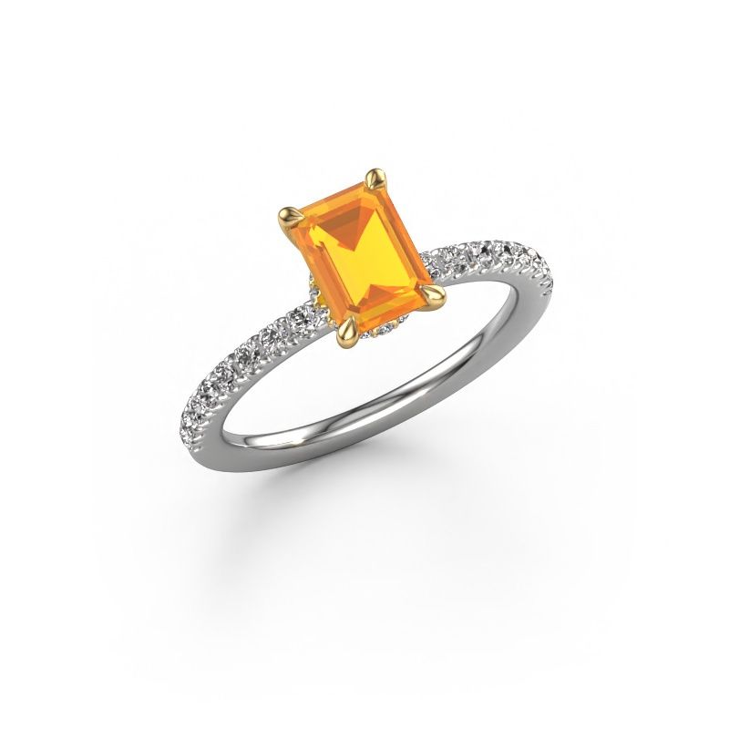 Bague de fiançailles Crystal EME 4 585 or blanc citrine 7x5 mm