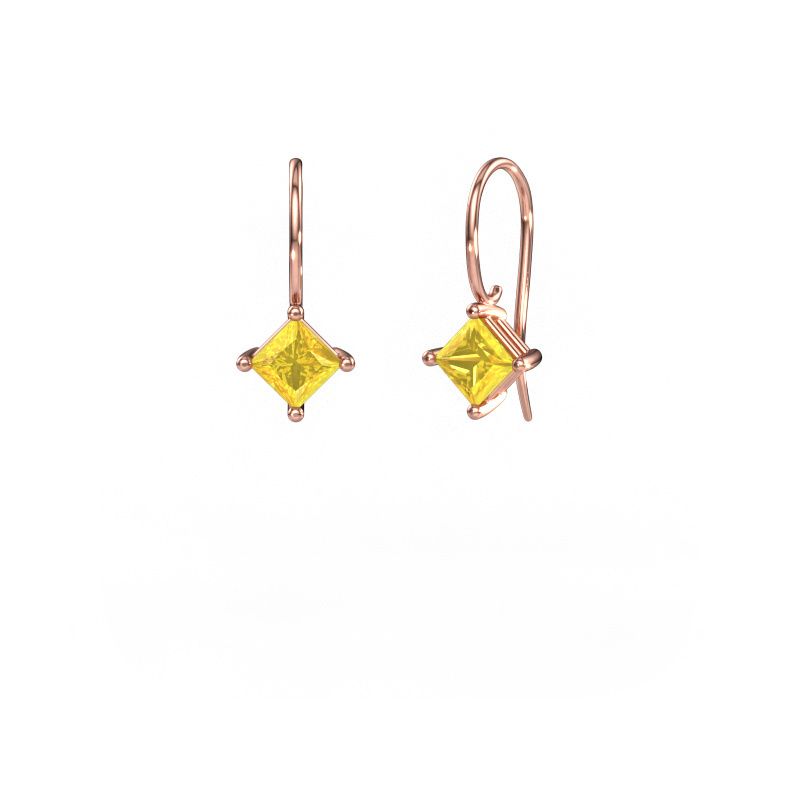 Drop earrings Cleo SQR 585 rose gold yellow sapphire 5.5 mm