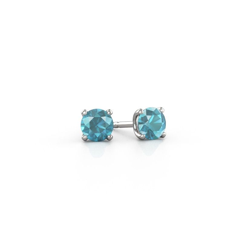 Clous d'oreilles Sam RND 585 or blanc topaze bleue 5 mm
