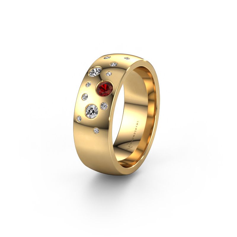 Trouwring WH0141L26BP 585 goud granaat ±7x2 mm