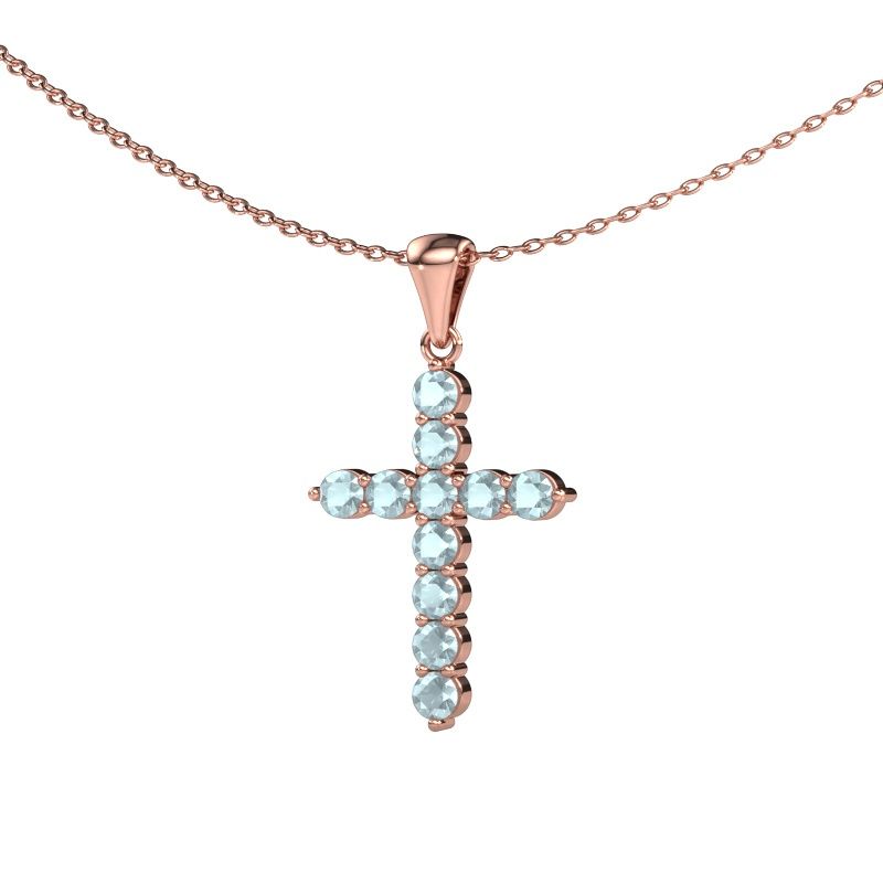 Anhänger Cross 585 Roségold Aquamarin 2.5 mm